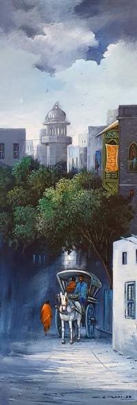 G. N. Qazi, 12 x 36 inch, Acrylic on Canvas, Cityscape Painting, AC-GNQ-072